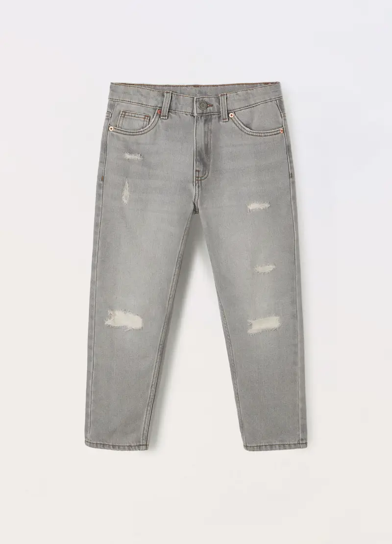 Blukids Pantaloni Ripped In Denim Di Misto Cotone Ragazzo, Bambino, Grigio chiaro, Taglia: 9