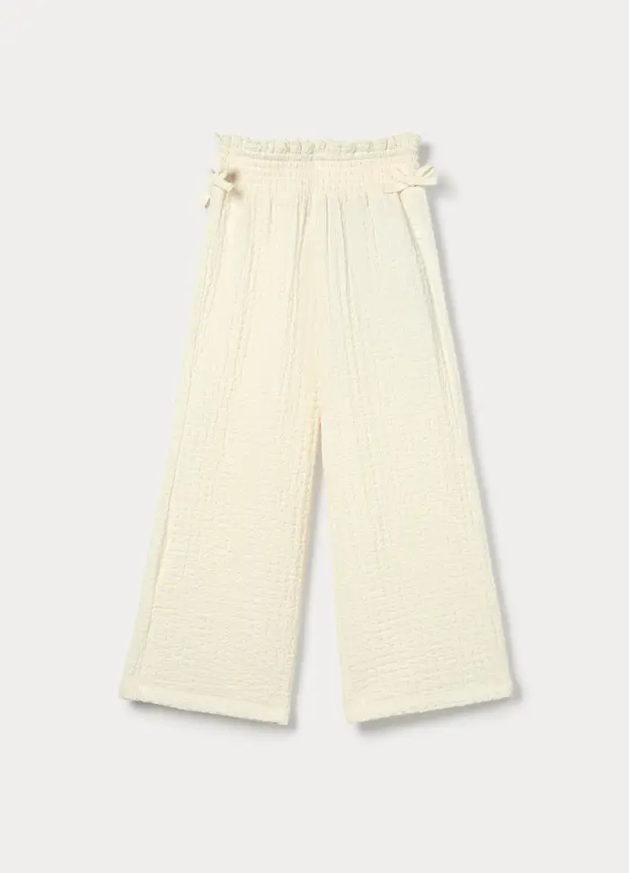 Blukids Pantaloni Wide Leg Bambina, Bianco avorio