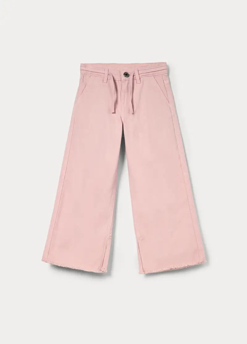 Blukids Pantaloni Wide Leg In Denim Di Puro Cotone Bambina, Rosa pastello