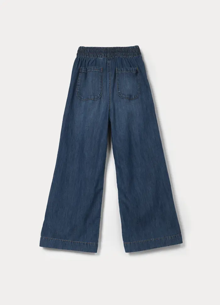 Blukids Pantaloni Wide Leg In Denim Di Puro Cotone Ragazza, Bambina, Blu Bluette