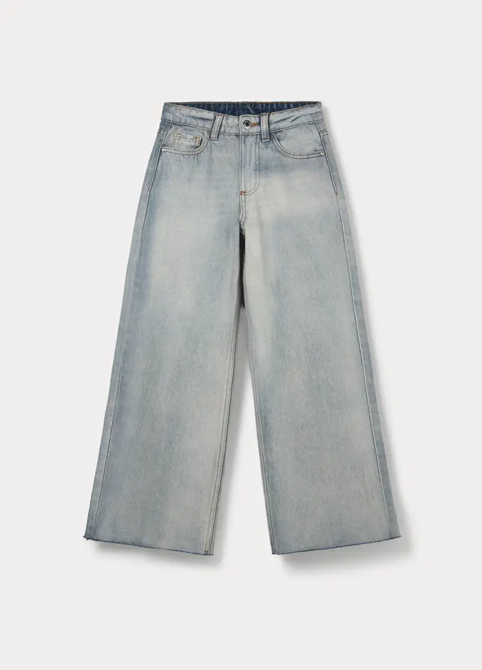 Blukids Pantaloni Wide Leg In Denim Di Puro Cotone Ragazza, Bambina, Blu chiaro