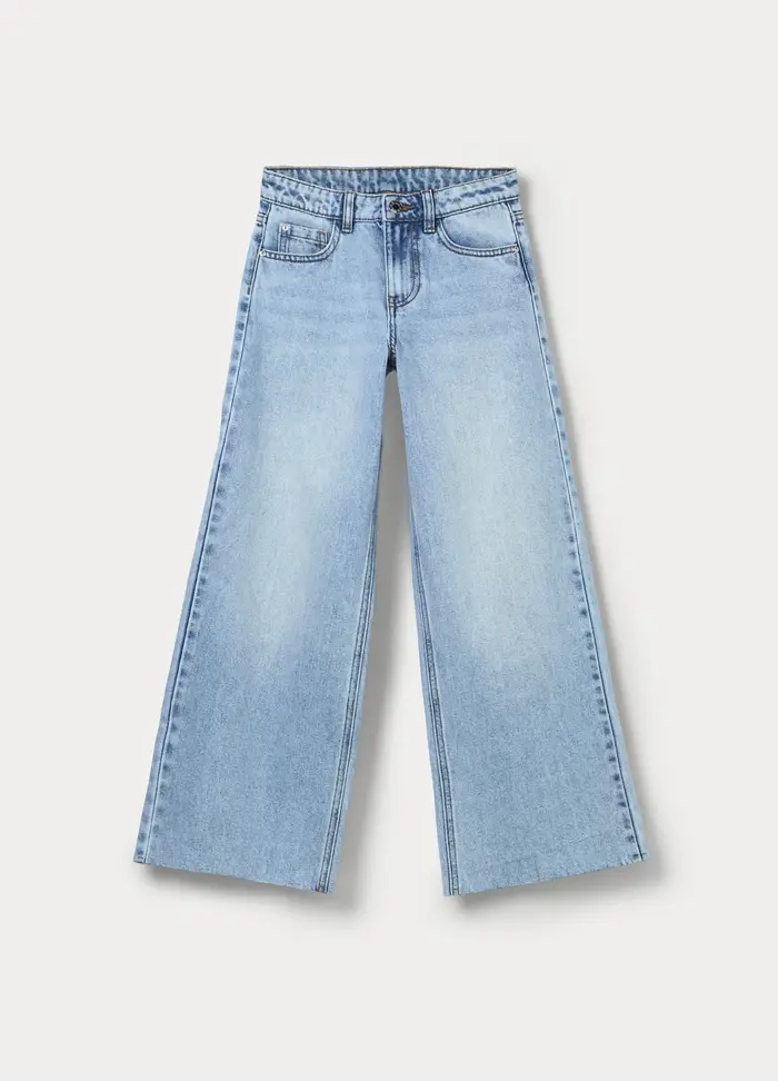 Blukids Pantaloni Wide Leg In Denim Misto Cotone Ragazza, Bambina, Azzurro chiaro