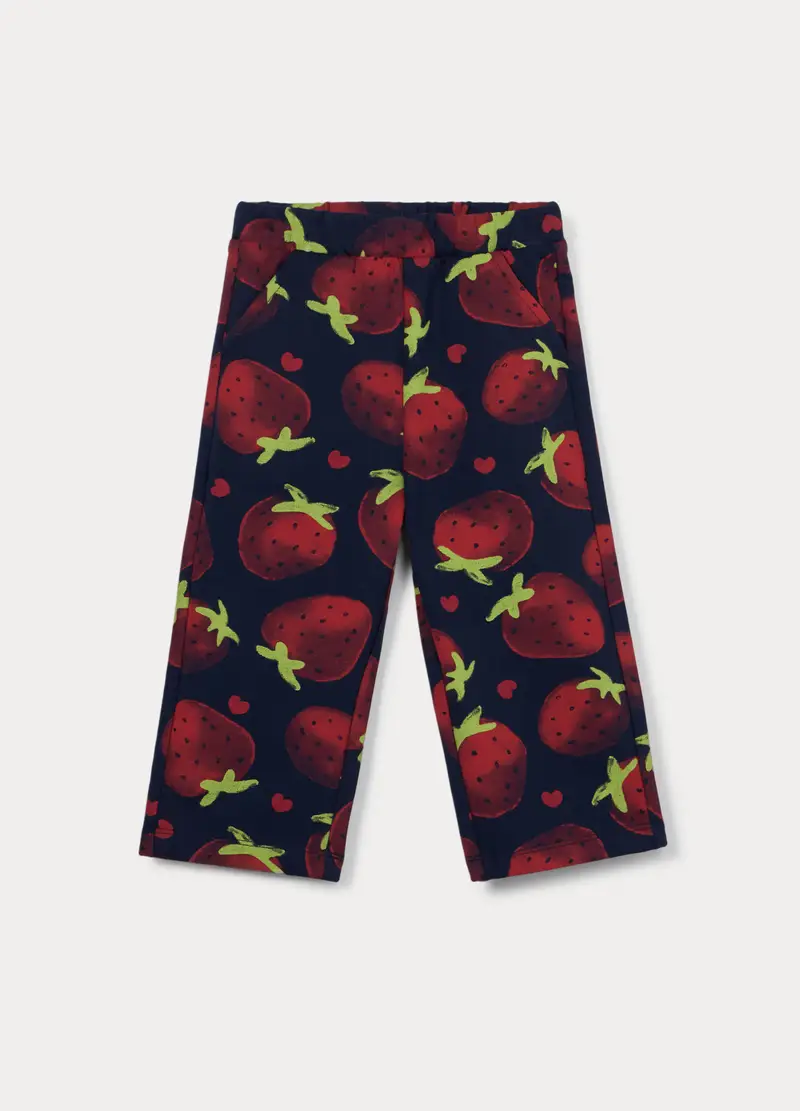 Blukids Pantaloni Wide Leg In French Terry Di Cotone Stretch Bimba, Bambina, Blu scuro