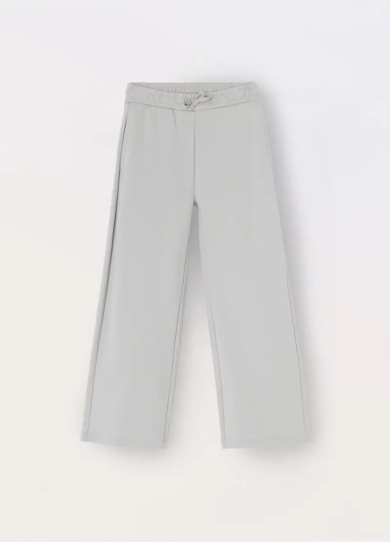 Blukids Pantaloni Wide Leg In French Terry Di Puro Cotone Ragazza, Bambina, Grigio chiaro