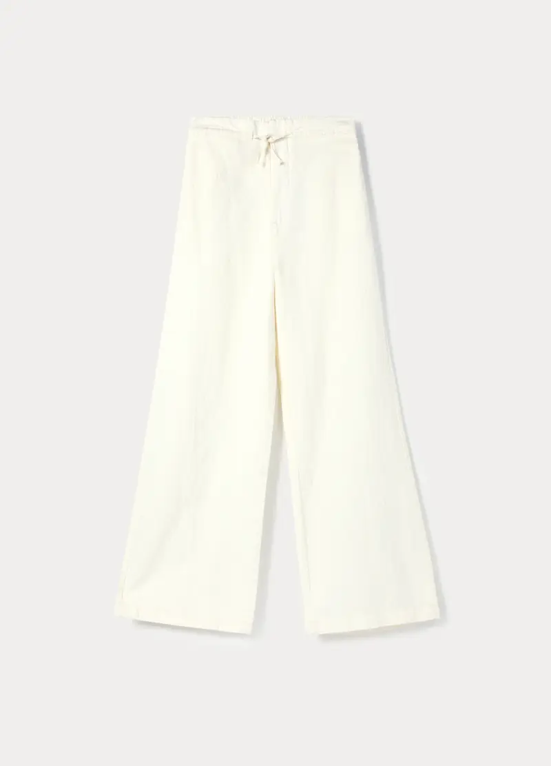 Blukids Pantaloni Wide Leg Misto Lino Ragazza, Bambina, Bianco panna