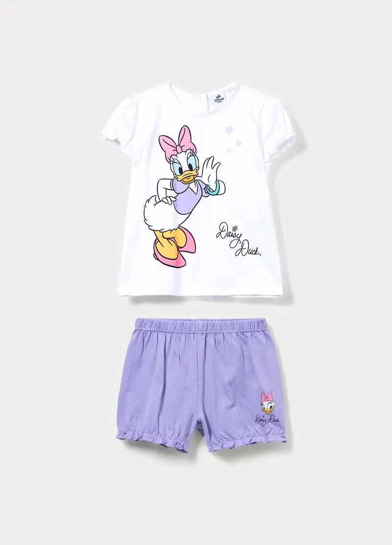 Blukids Pigiama Corto Disney In Jersey Di Puro Cotone, Neonata, Bianco/Viola