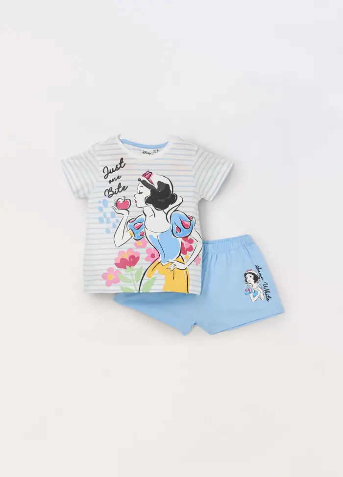 Blukids Pigiama Corto In Jersey Di Puro Cotone Bambina, Bianco/Azzurro