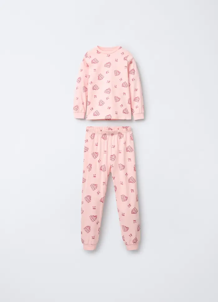 Pigiama Lungo In Jersey Di Puro Cotone Bambina, Rosa chiaro