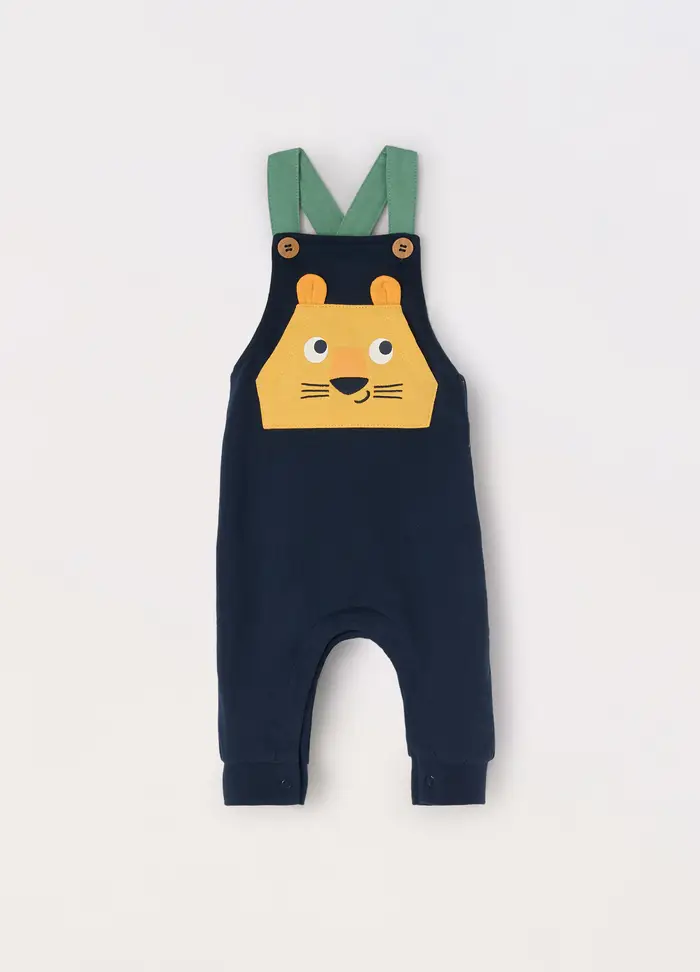 Blukids Salopette In French Terry Di Puro Cotone Neonato, Blu navy