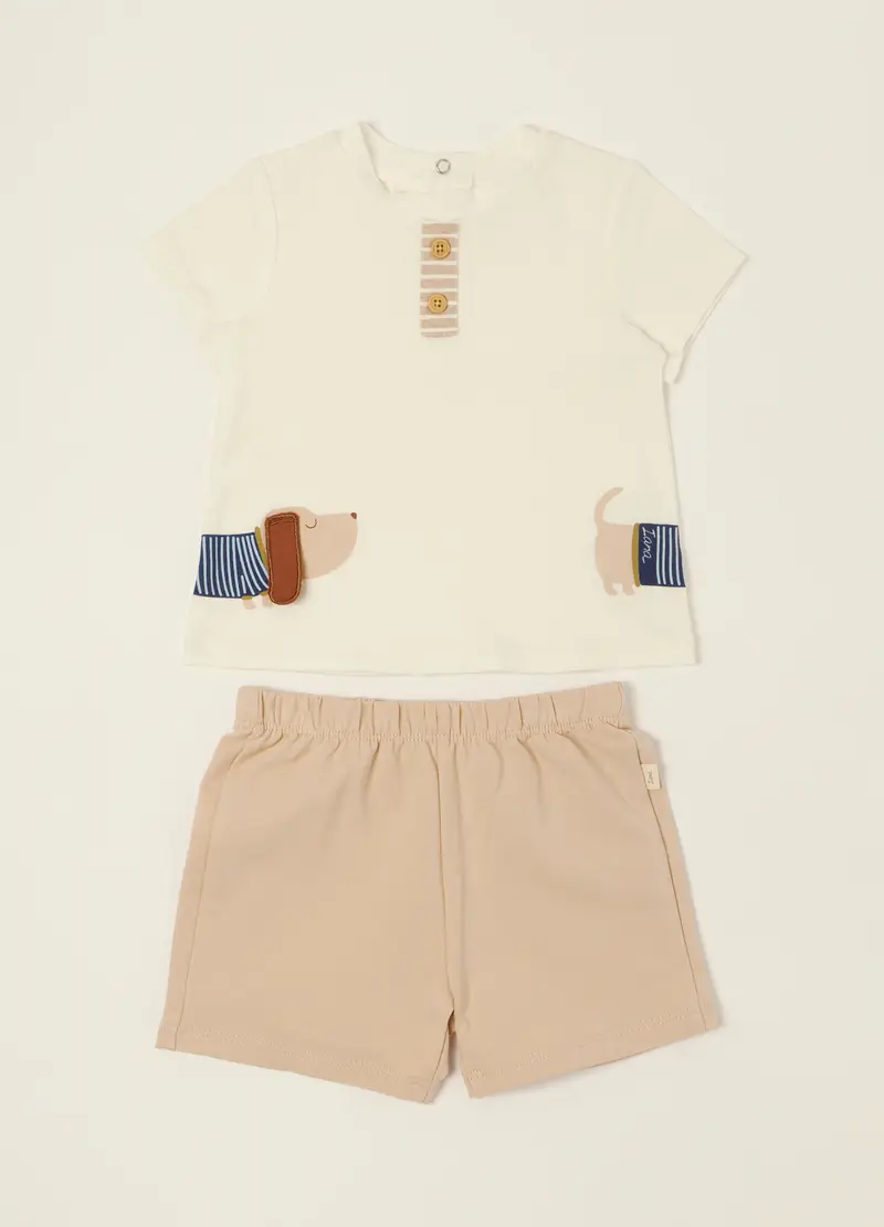 Blukids Set Bianco E Beige In Cotone Organico, Neonato, Beige/Marrone