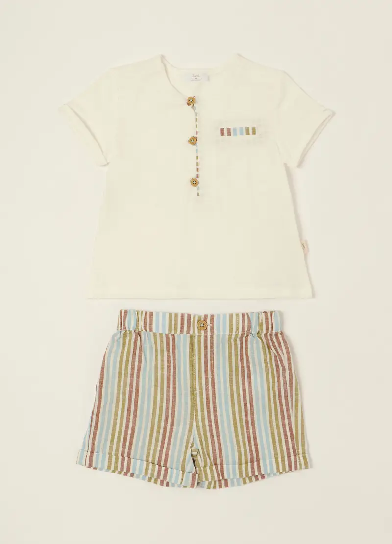 Blukids Set Bianco E Multicolor In Puro Cotone, Neonato, Beige/Verde