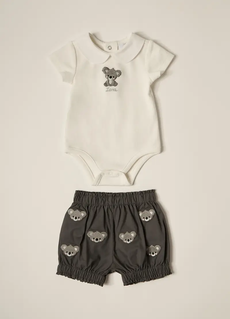Blukids, Set Body + Shorts Iana Neonato, Grigio scuro, Taglia: 1