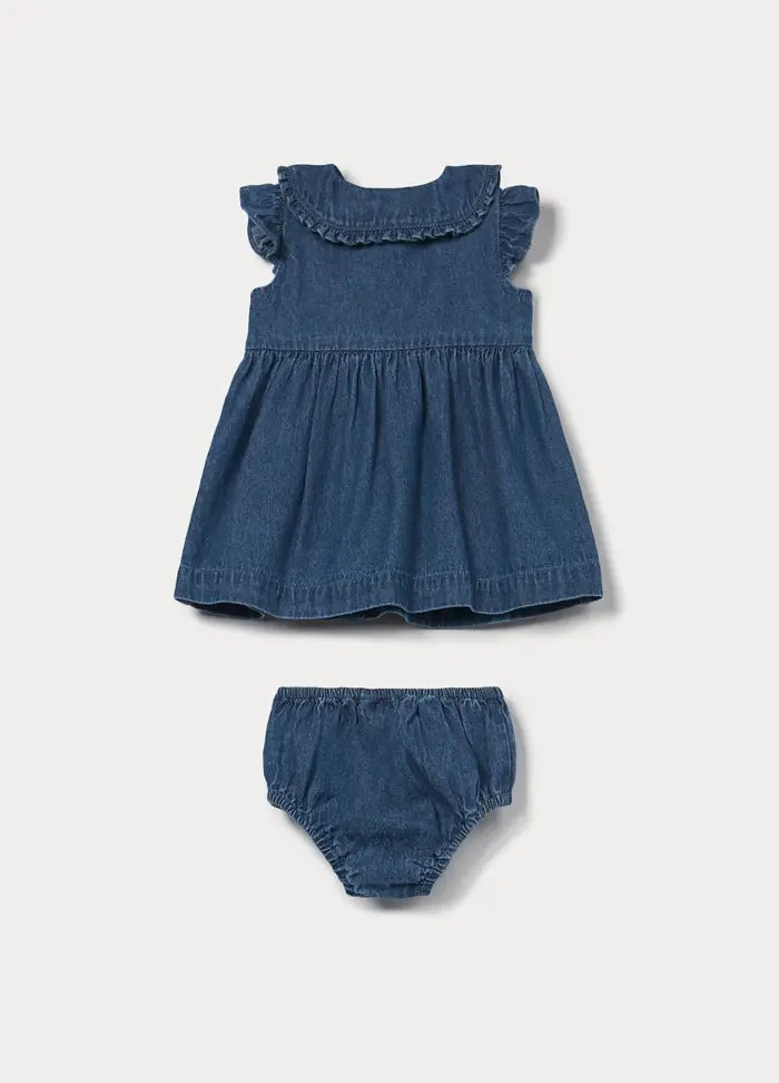 Set In Chambray Di Puro Cotone Neonata, Blu chambray