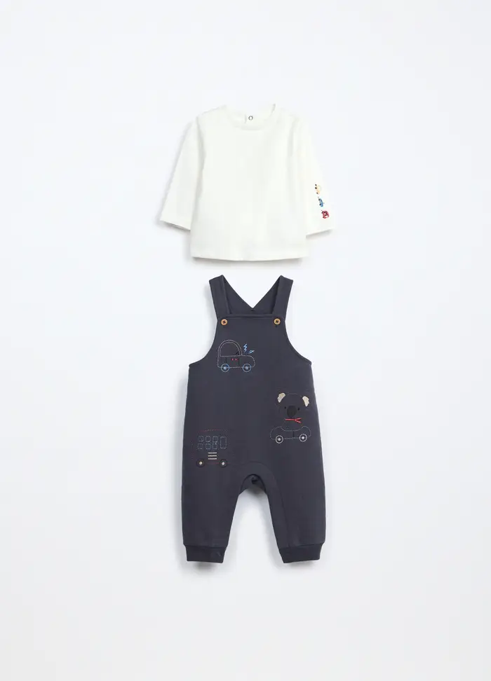Blukids Set In Puro Cotone Fleece Neonato, Grigio scuro
