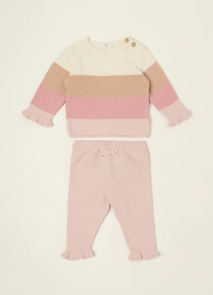 Blukids Set In Puro Cotone Multicolor A Righe Per Neonata, Multicolor