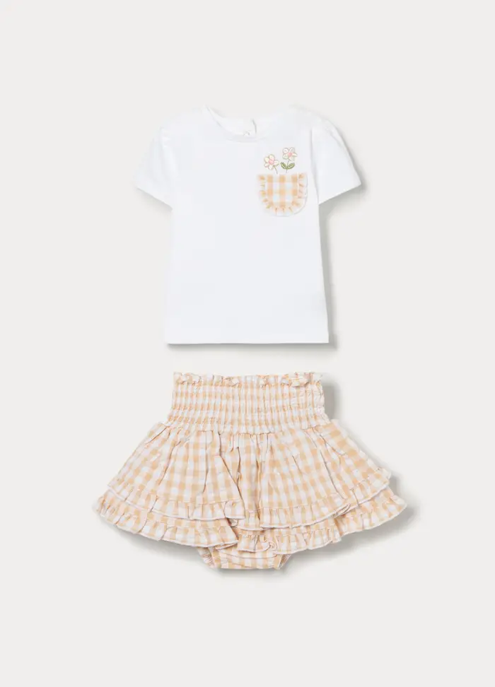 Blukids Set In Puro Cotone Seersucker Neonata, Beige chiaro