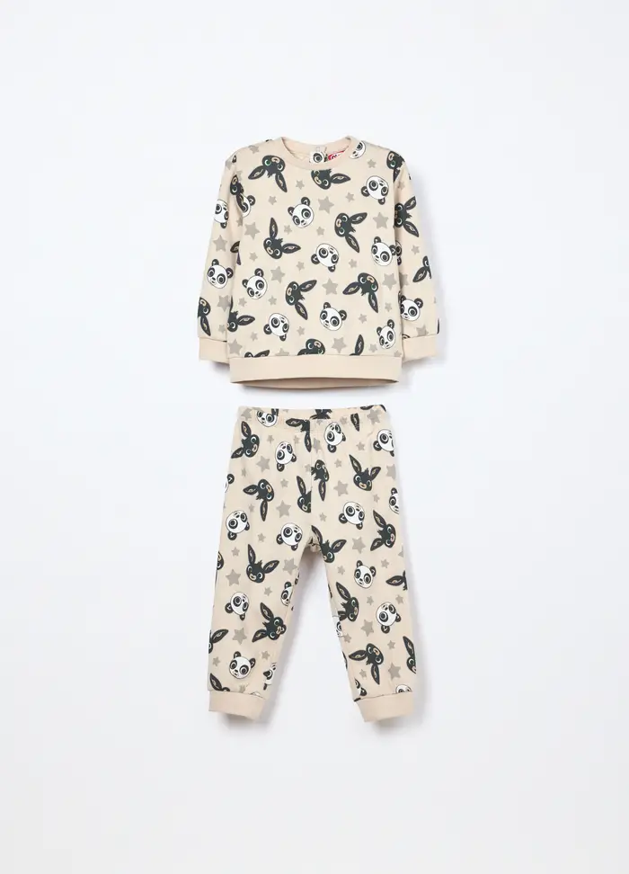 Blukids Set Pigiama Bing In Interlock Di Puro Cotone Neonato, Bianco panna