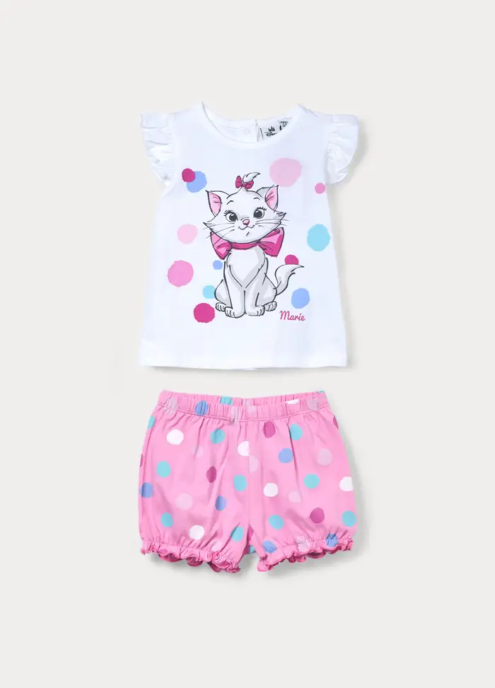 Blukids Set Pigiama Corto Disney In Puro Cotone, Neonata, Bianco/Rosa