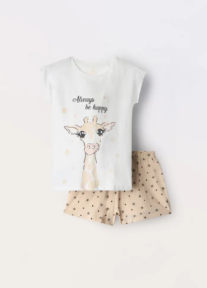 Blukids Set Pigiama Corto In Jersey Di Puro Cotone Bambina, Bianco