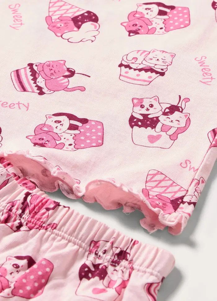 Blukids Set Pigiama Corto In Jersey Di Puro Cotone Bambina, Rosa chiaro