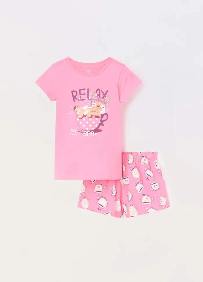 Blukids Set Pigiama Corto In Jersey Di Puro Cotone Bambina, Rosa pastello