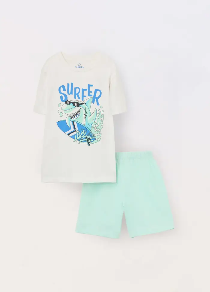 Blukids Set Pigiama Corto In Jersey Di Puro Cotone Bambino, Bianco