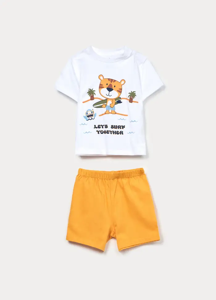 Blukids Set Pigiama Corto In Jersey Di Puro Cotone, Neonato, Bianco