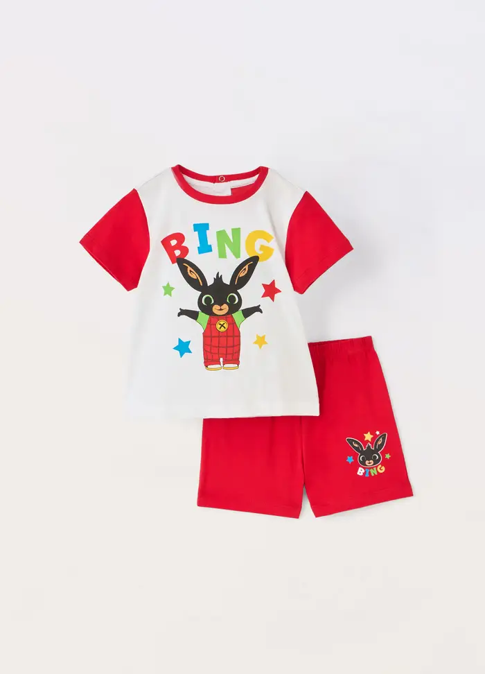 Set Pigiama Corto In Jersey Di Puro Cotone Neonato, Bianco