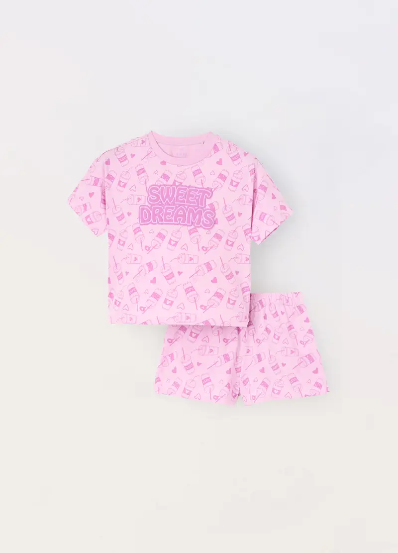 Blukids Set Pigiama Corto In Jersey Di Puro Cotone Ragazza, Bambina, Rosa chiaro