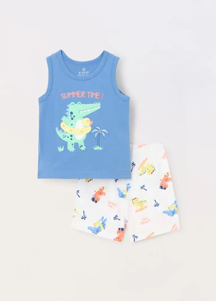 Blukids Set Pigiama Corto In Puro Cotone Neonato, Azzurro cielo