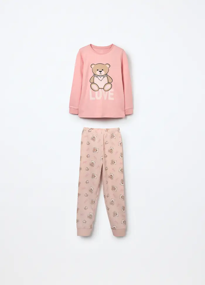 Blukids Set Pigiama In Interlock Di Puro Cotone Bambina, Rosa chiaro