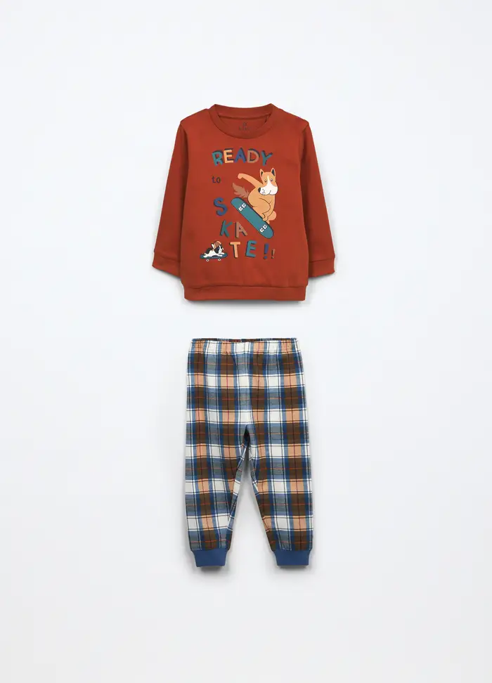 Blukids Set Pigiama In Interlock Di Puro Cotone Neonato, Rosso mattone