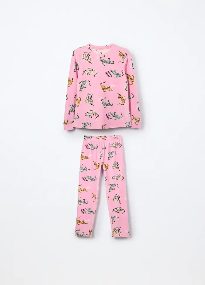 Blukids Set Pigiama Lungo In Ciniglia Ragazza, Bambina, Rosa pastello