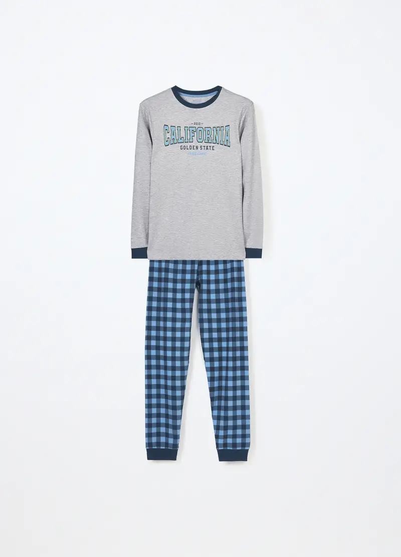 Set Pigiama Lungo In Interlock Di Misto Cotone Ragazzo, Bambino, Grigio chiaro