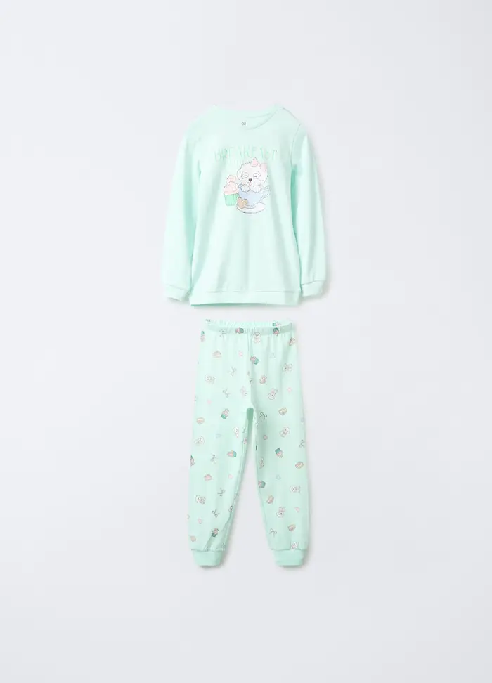 Blukids Set Pigiama Lungo In Interlock Di Puro Cotone Bambina, Verde acqua