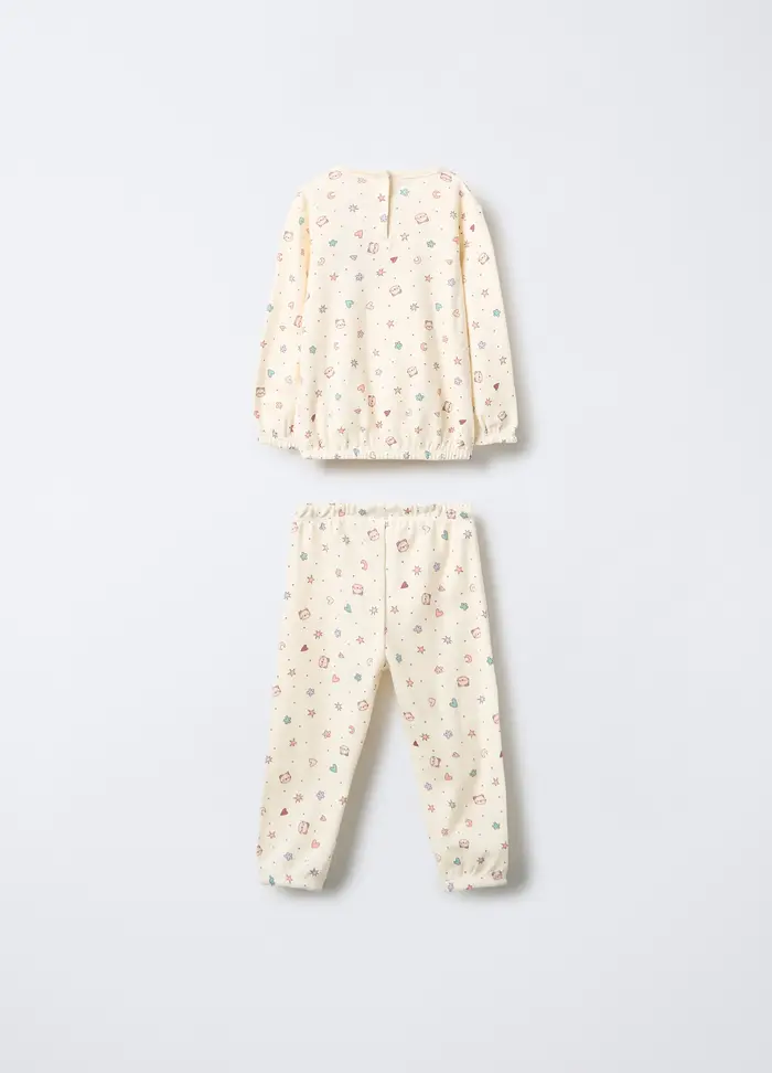 Blukids Set Pigiama Lungo In Interlock Di Puro Cotone, Neonata, Bianco panna