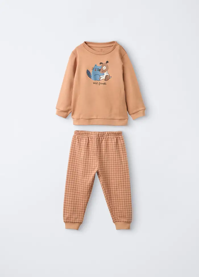 Set Pigiama Lungo In Interlock Di Puro Cotone, Neonata, Marrone chiaro