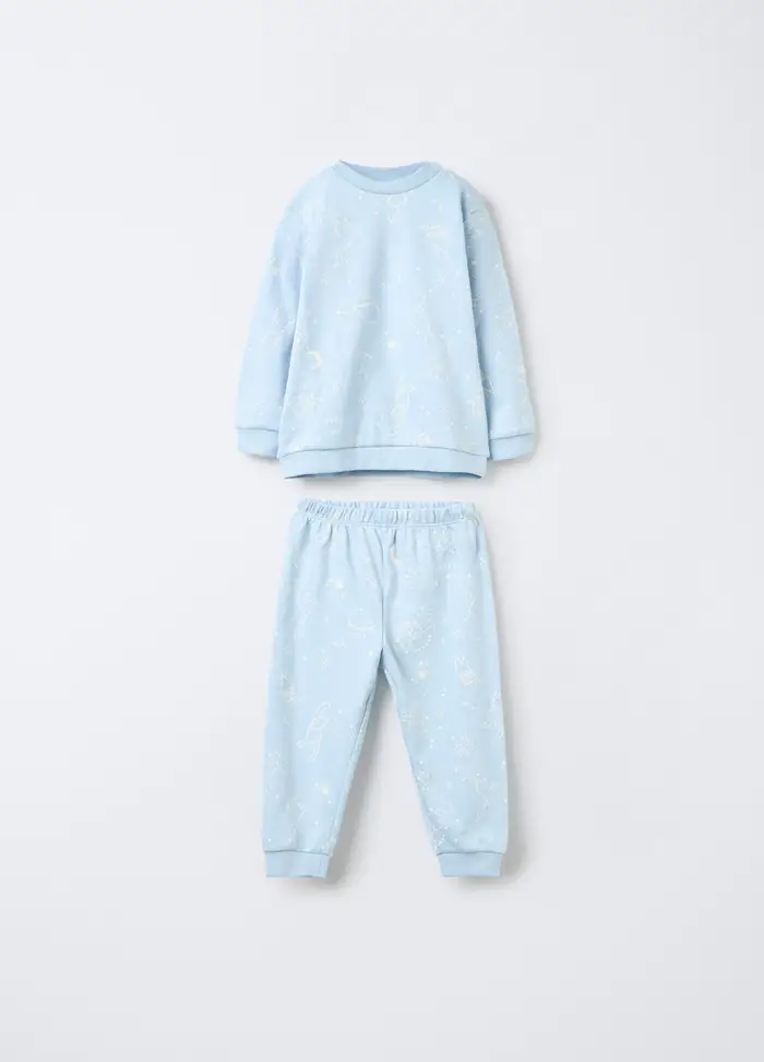 Set Pigiama Lungo In Interlock Di Puro Cotone, Neonato, Azzurro chiaro