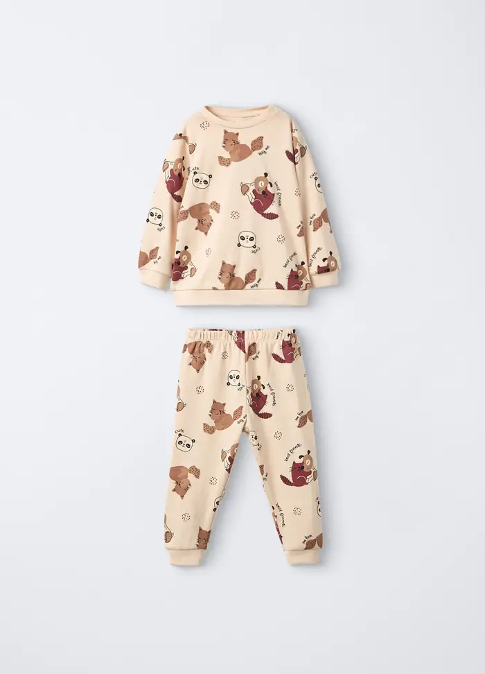 Blukids Set Pigiama Lungo In Interlock Di Puro Cotone, Neonato, Bianco avorio