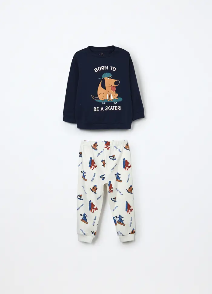 Blukids Set Pigiama Lungo In Interlock Di Puro Cotone Neonato, Blu scuro