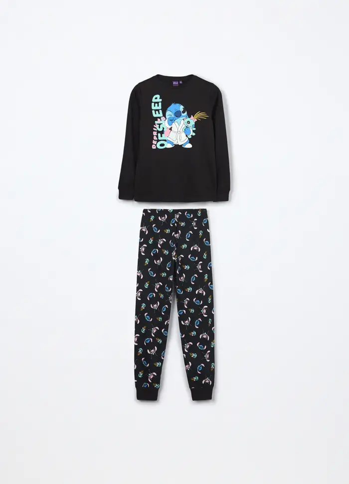 Blukids Set Pigiama Lungo In Interlock Di Puro Cotone Ragazza, Bambina, Nero