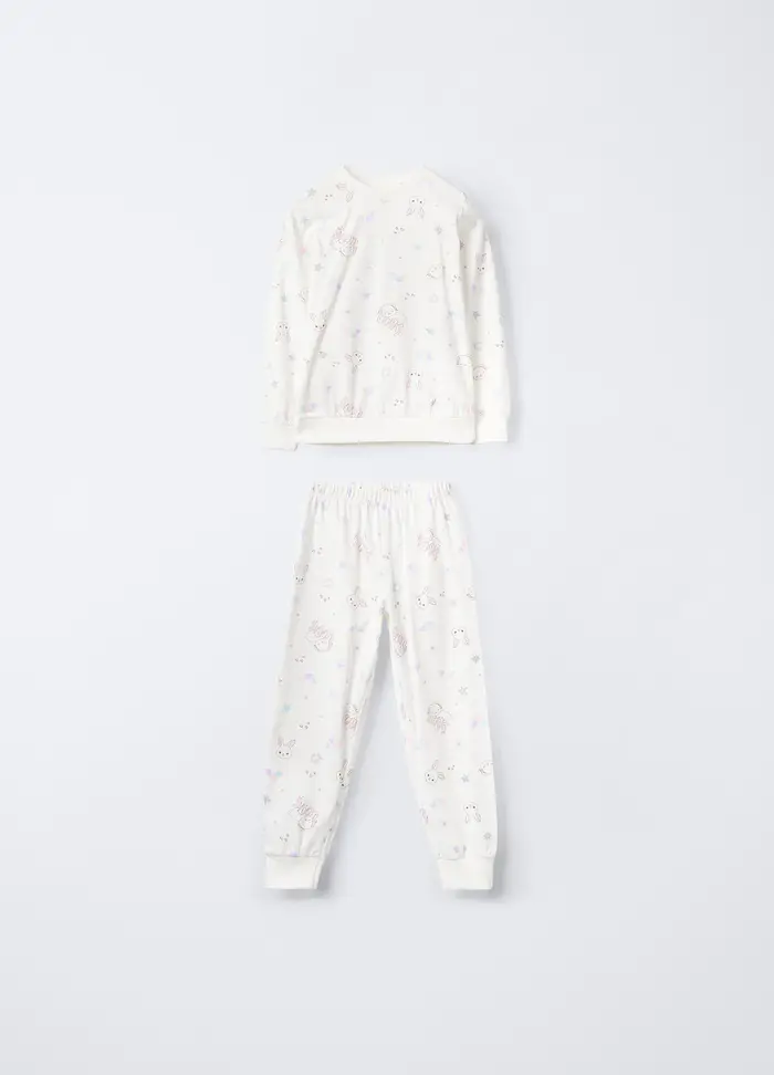Blukids Set Pigiama Lungo In Jersey Di Puro Cotone Bambina, Bianco