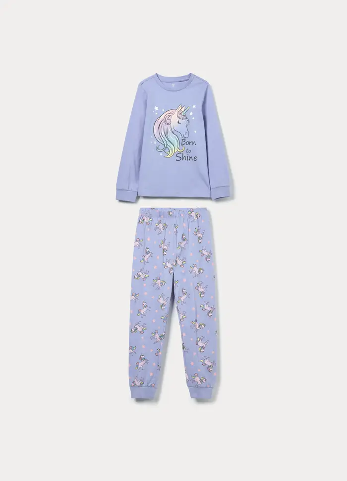 Blukids Set Pigiama Lungo In Jersey Di Puro Cotone Bambina, Viola lavanda