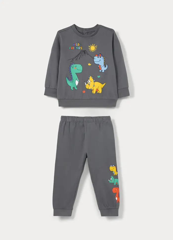 Blukids Set Pigiama Lungo In Jersey Di Puro Cotone, Neonato, Grigio scuro