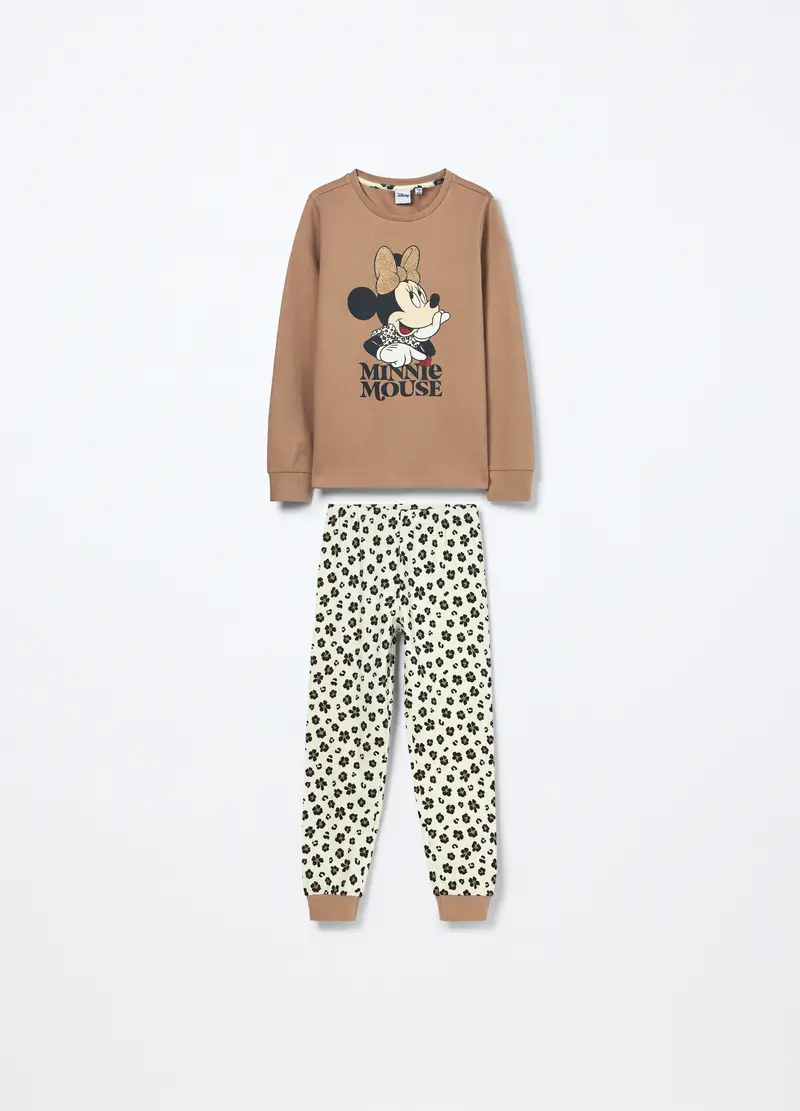 Blukids Set Pigiama Minnie In Interlock Di Puro Cotone Bambina, Marrone chiaro