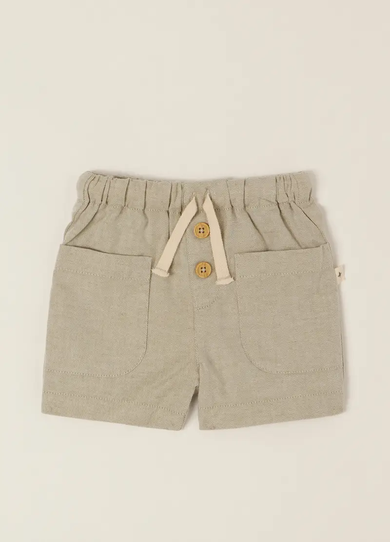 Blukids Shorts Beige In Misto Cotone E Lino, Neonato, Beige