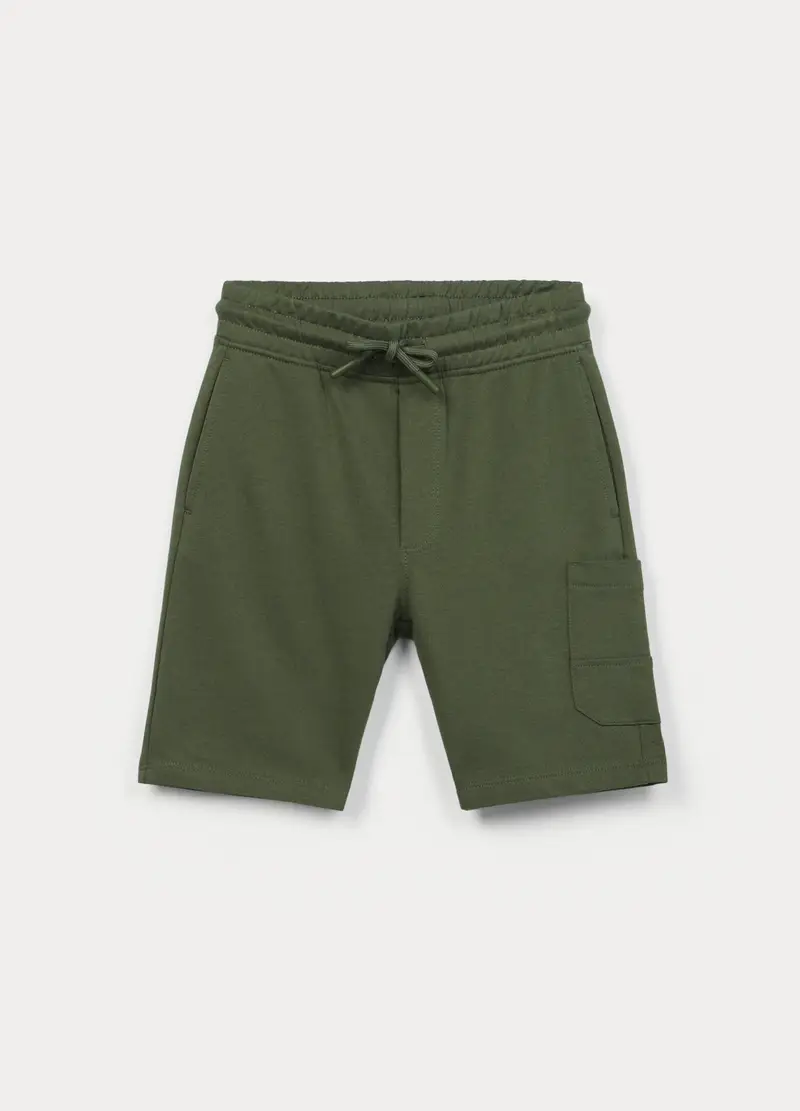 Blukids Shorts Cargo In French Terry Di Puro Cotone Bambino, Verde oliva