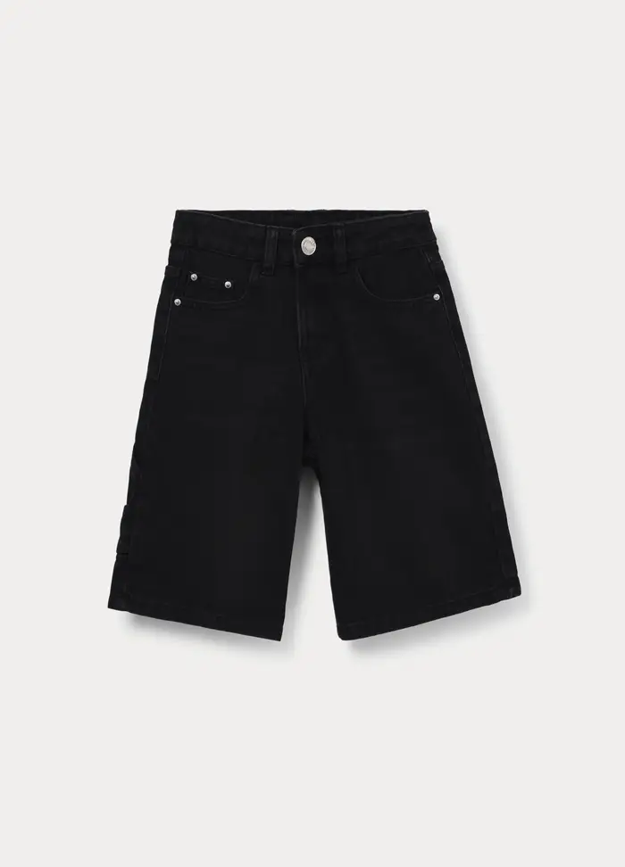 Blukids Shorts Fit Baggy In Denim Ragazza, Bambina, Nero