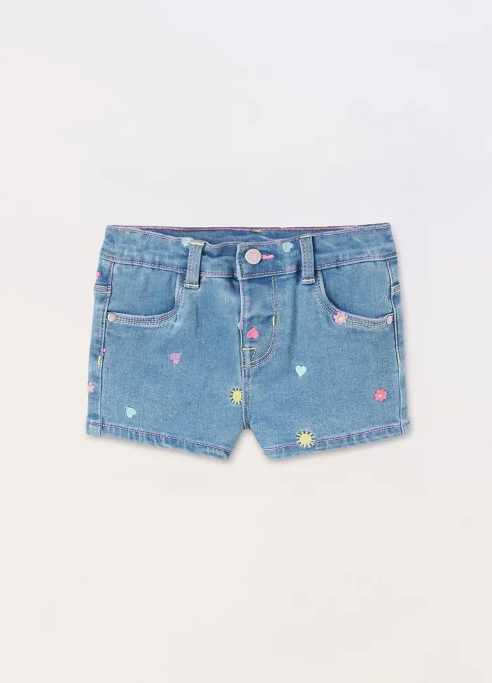 Blukids Shorts In Denim Di Misto Cotone Neonata, Bambina, Azzurro chiaro