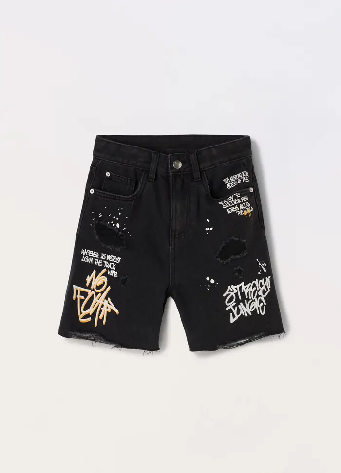 Blukids Shorts In Denim Di Misto Cotone Ragazzo, Bambino, Nero
